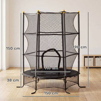 Lasten trampoliini Ø 163 cm turvaverkolla, jouseton, sisälle ja ulos, musta