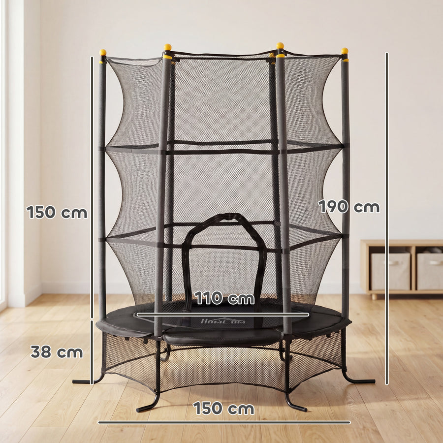Lasten trampoliini Ø 163 cm turvaverkolla, jouseton, sisälle ja ulos, musta
