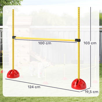 Koiran agility-hyppyesteet 4 kpl, korkeus 15–95 cm, täytettävät jalustat, kantolaukku, keltainen