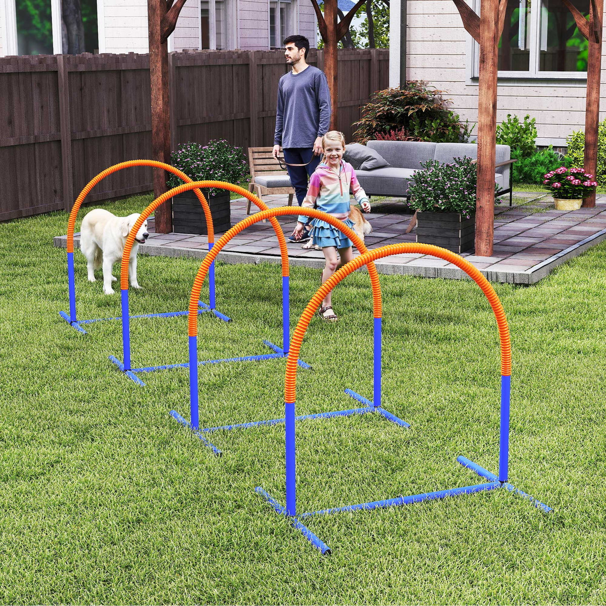 Koiran agility-kaaret 4 kpl aloittelijoille, kantolaukku, 88 x 64 x 95 cm, sininen/oranssi