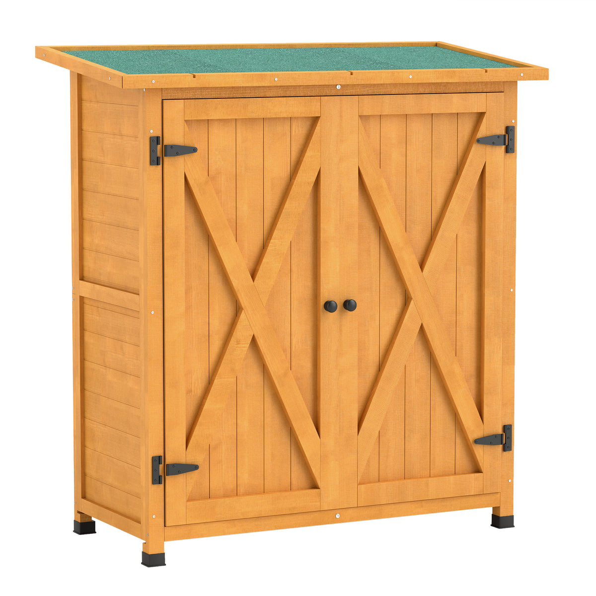 Matala puutarhakaappi kahdella ovella, 110 x 55 x 117 cm, keltainen