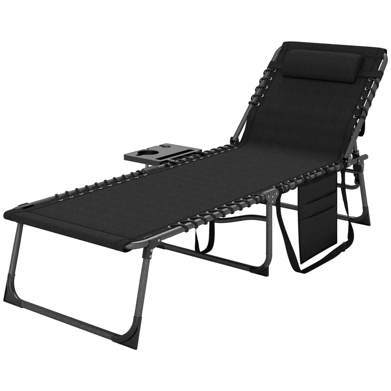 Kokoontaitettava aurinkotuoli niskatyynyllä ja säädettävällä selkänojalla 120 kg
