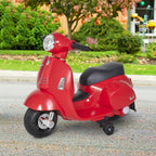 Lasten sähkömopo Vespa 6V irrotettavilla tukipyörillä, ajovalo ja äänitorvi, 1,5–3 v, punainen