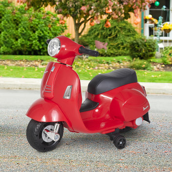 Lasten sähkömopo Vespa 6V irrotettavilla tukipyörillä, ajovalo ja äänitorvi, 1,5–3 v, punainen
