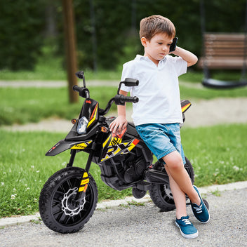 Lasten sähkömoottoripyörä Aprilia 12V, tukipyörät, iskunvaimentimet, USB, 3–8 v, keltainen