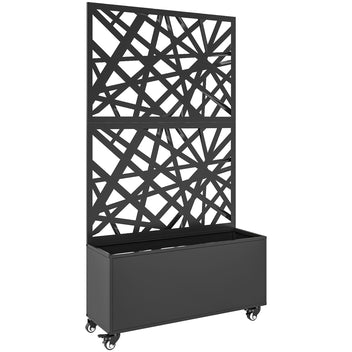 Siirrettävä metallinen istutuslaatikko säleiköllä, 90 x 30 x 160 cm, musta