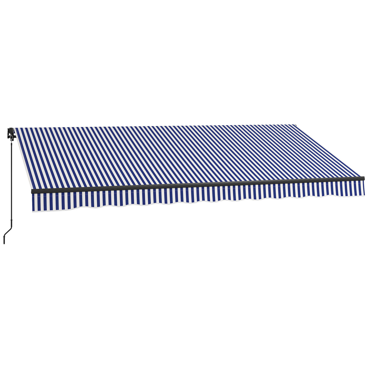 Käsikäyttöinen terassimarkiisi aaltoreunuksella, 3,96 x 3,00 m, sininen/valkoinen