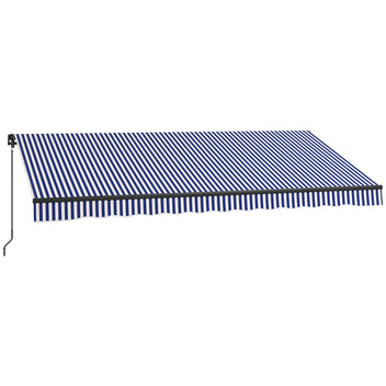 Käsikäyttöinen terassimarkiisi aaltoreunuksella, 3,96 x 3,00 m, sininen/valkoinen