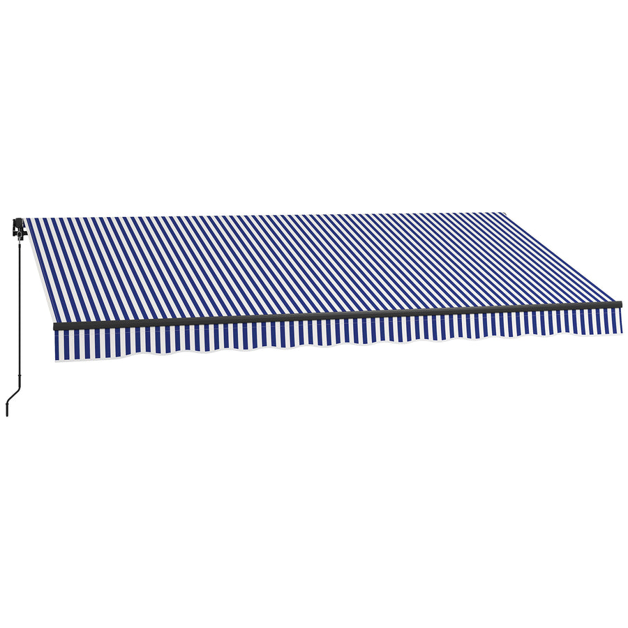 Käsikäyttöinen terassimarkiisi aaltoreunuksella, 3,96 x 3,00 m, sininen/valkoinen