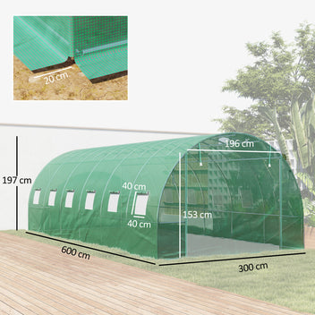 Iso vahvistettu tunnelikasvihuone 170 g/m² katteella, 6 x 3 x 2 m, vihreä