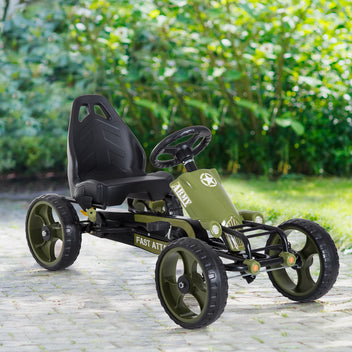 Lasten polkuauto armeija-aiheinen, käsijarru, säädettävä istuin, 105 x 54 x 61 cm, vihreä