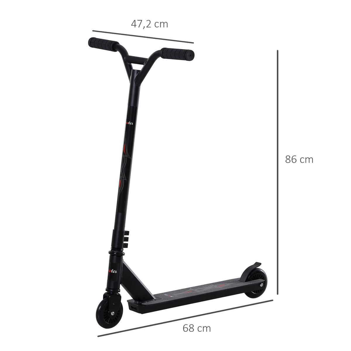 Temppupotkulauta alumiinia, 100 mm PU-pyörät, freestyle, 14 v+, musta
