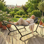 Riippumatto telineellä 237 x 90 cm, niskatyyny ja sivutasku, metallirunko 150 kg