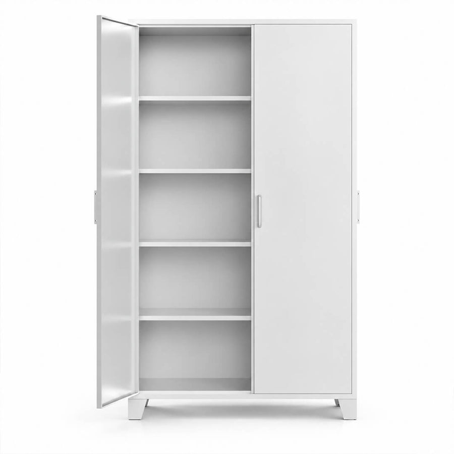 Metallinen vaatekaappi 191 x 85 x 40 cm, 2 ovea ja 4 hyllyä – vaalean harmaa