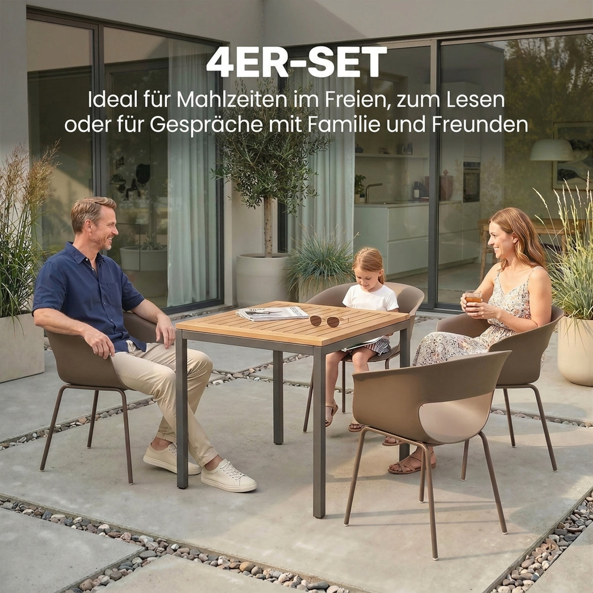 Moderni puutarhatuoli käsinojilla, 4 kpl, kahvinruskea
