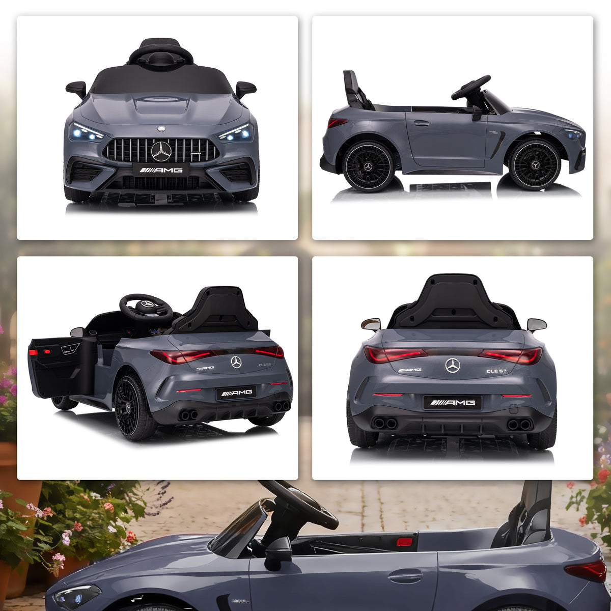 Lasten sähköauto Mercedes-AMG 12V, kaukosäädin, 3-pisteturvavyö, USB ja MP3, 3–6 v, harmaa