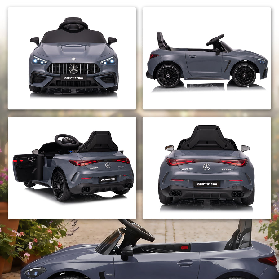 Lasten sähköauto Mercedes-AMG 12V, kaukosäädin, 3-pisteturvavyö, USB ja MP3, 3–6 v, harmaa