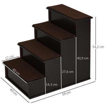 Lemmikkiportaat 4 askelmaa irrotettavilla matoilla, 54 cm, tummanruskea