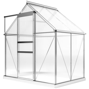 Alumiininen polykarbonaattikasvihuone perustuksella ja kattoikkunalla, 2,5 m², hopea