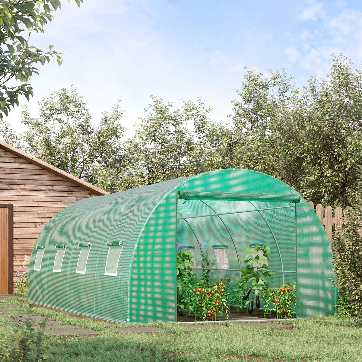 Iso tunnelikasvihuone rullaikkunoilla, 5,9 x 3 x 2 m, vihreä