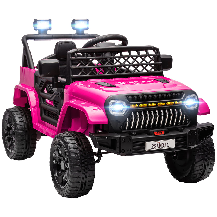 Lasten sähköauto 12V kahdella moottorilla, 2,4 GHz kaukosäädin, LED ja musiikki, 3–8 v, pinkki