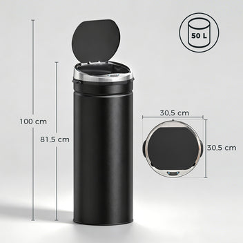 Sensoriroskakori 50 l, pyöreä, ruostumaton teräs, kosketukseton avaus, musta