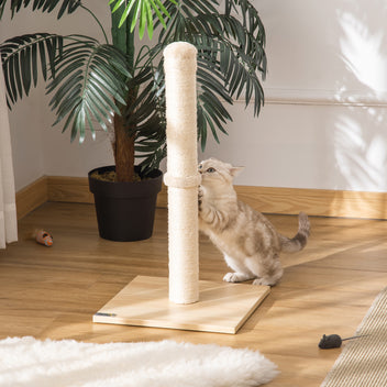 Kissan raapimispylväs sisalköydellä ja pallolla, 60 cm, beige/tammi