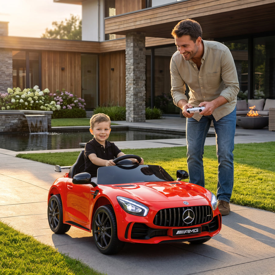 Lasten sähköauto Mercedes-AMG GT R 12V, kaukosäädin, valot ja musiikki, 3–6 v, punainen