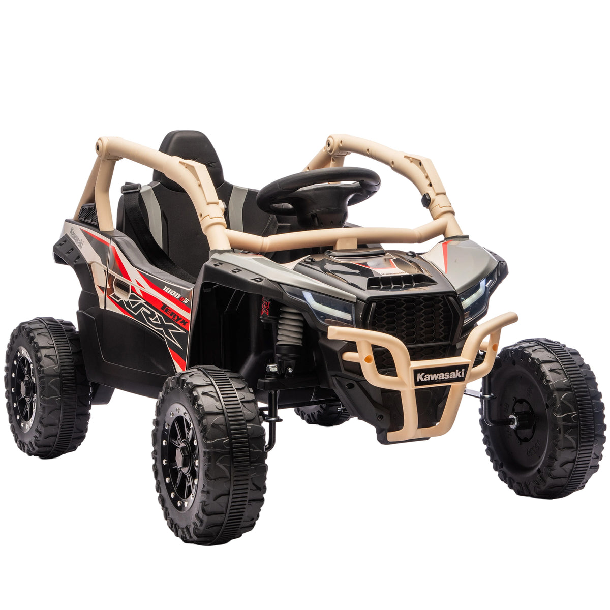 Lasten sähkömaastoauto Kawasaki Teryx KRX 1000, 12V, kaukosäädin, LED ja musiikki, keltainen