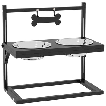 Koiran ruokintateline korkeussäädettävä 11–33 cm, 2 RST-kuppia 900 ml, nimikyltti, musta