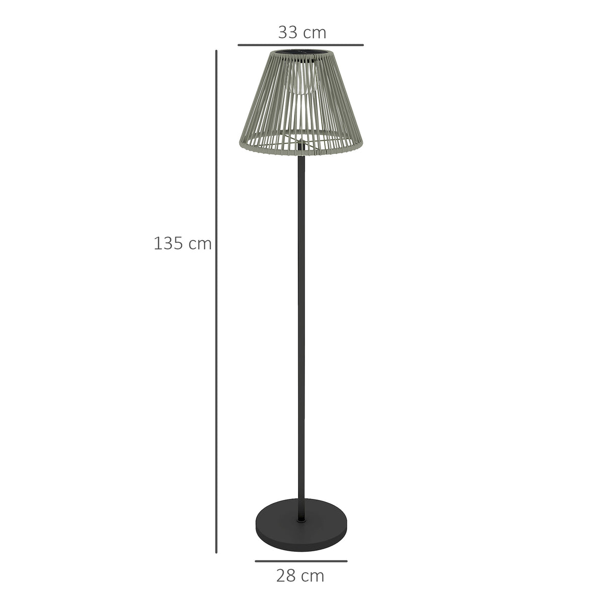 Boho-tyylinen aurinkovalaisin rottinkivarjostimella, Ø33 x 135 cm, harmaa