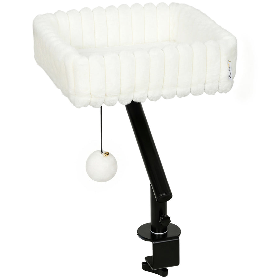 Pöytään kiinnitettävä kissanpeti roikkuvalla pallolla, kääntyvä, valkoinen