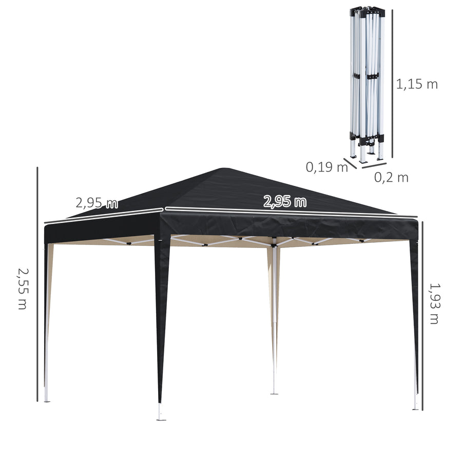 Pop-up-katos 2,95 x 2,95 m kantolaukulla, UV-suoja, musta