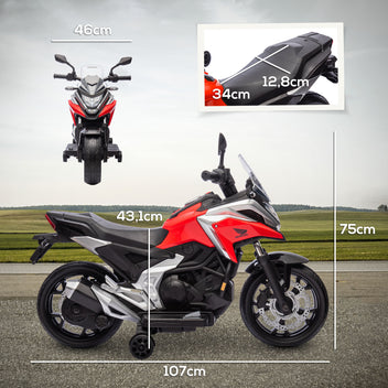 Lasten sähkömoottoripyörä Honda 12V tukipyörillä, musiikki ja valot, 3–6 v, punainen