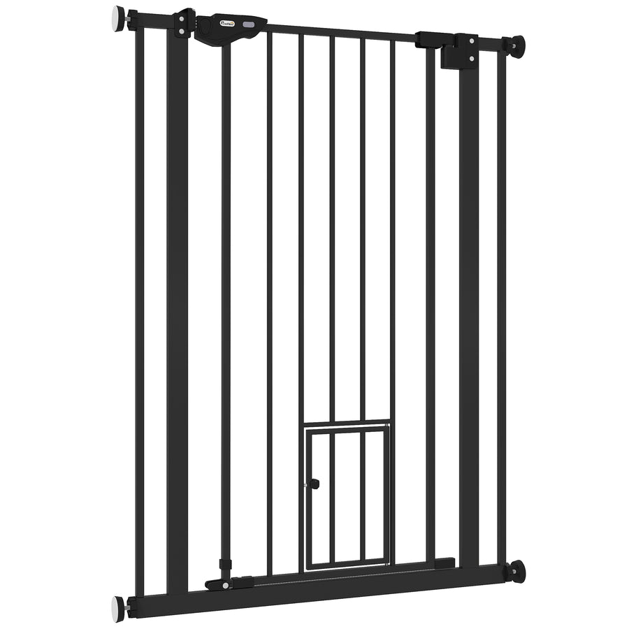 Korkea koiraportti 104 cm, kaksoislukitus, automaattisesti sulkeutuva, ilman porausta, 74–80 cm, musta
