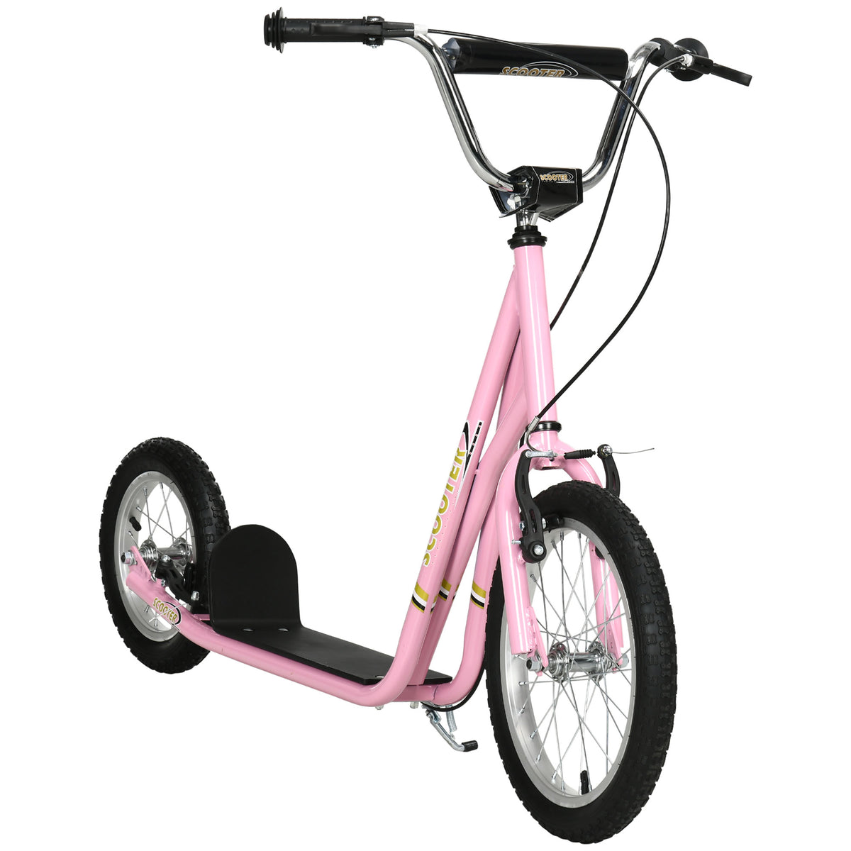 Potkulauta ilmarenkailla 16"/12" ja V-jarruilla, säädettävä ohjaustanko, 5 v+, pinkki