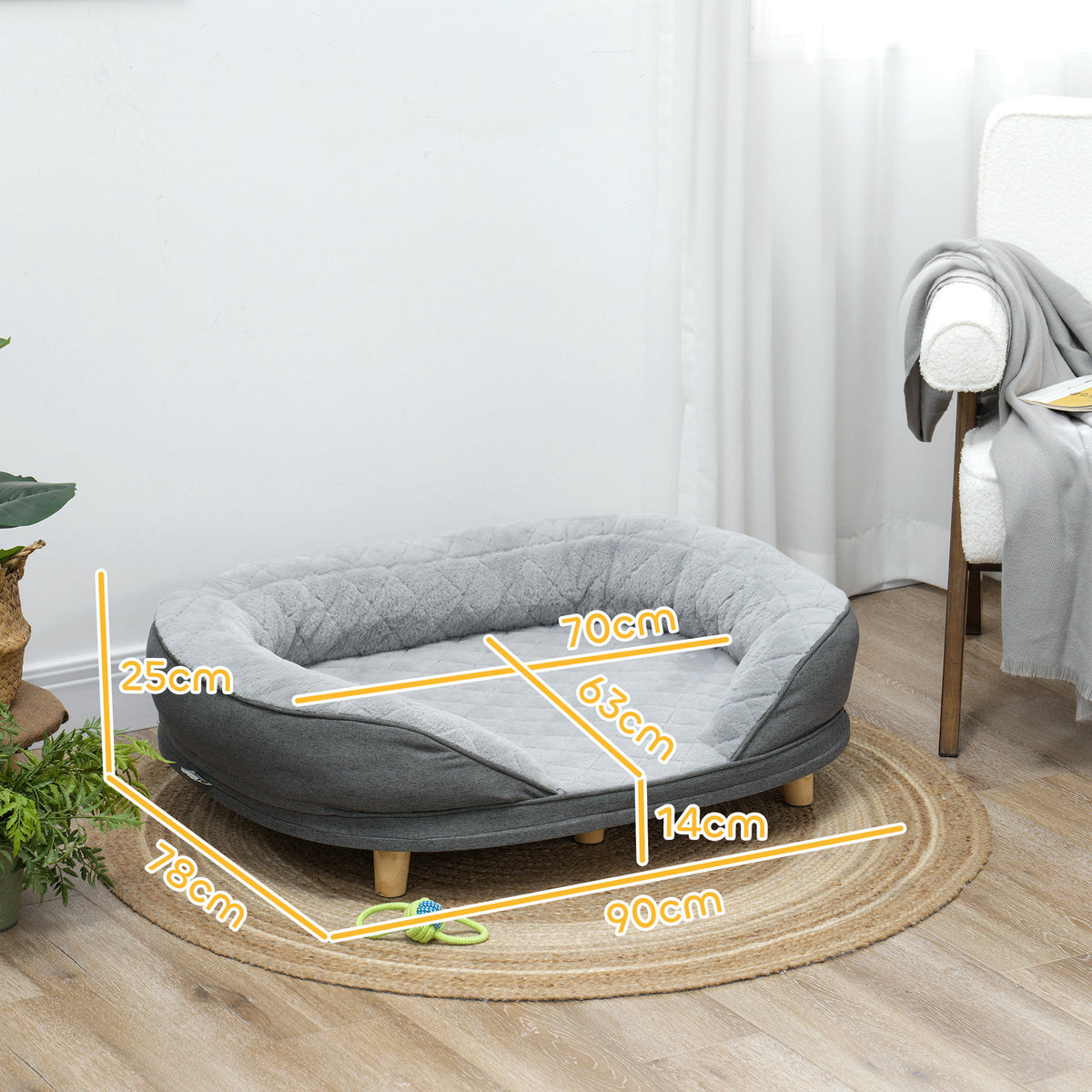 Koiran peti kolmella laidalla, irrotettava päällinen, 25 kg asti, 90 x 78 x 25 cm, harmaa
