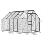 Iso alumiininen polykarbonaattikasvihuone perustuksella, 7,1 m², tummanharmaa