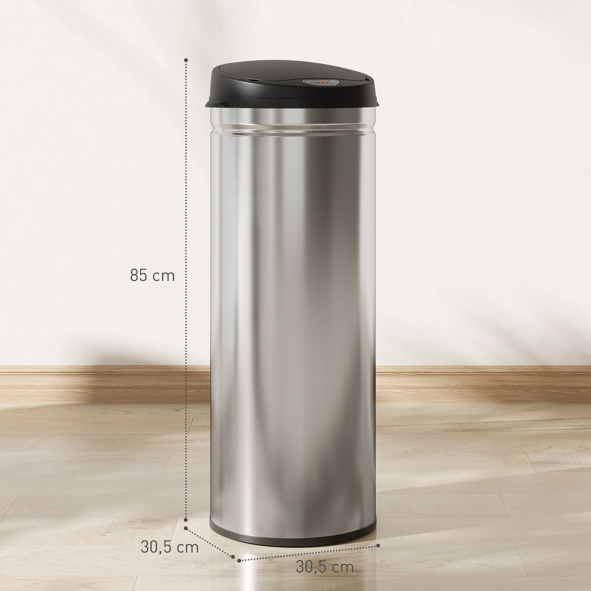 Sensoriroskakori 50 l, pehmeä sulkeutuminen, ei sisäastiaa, ruostumaton teräs, hopea