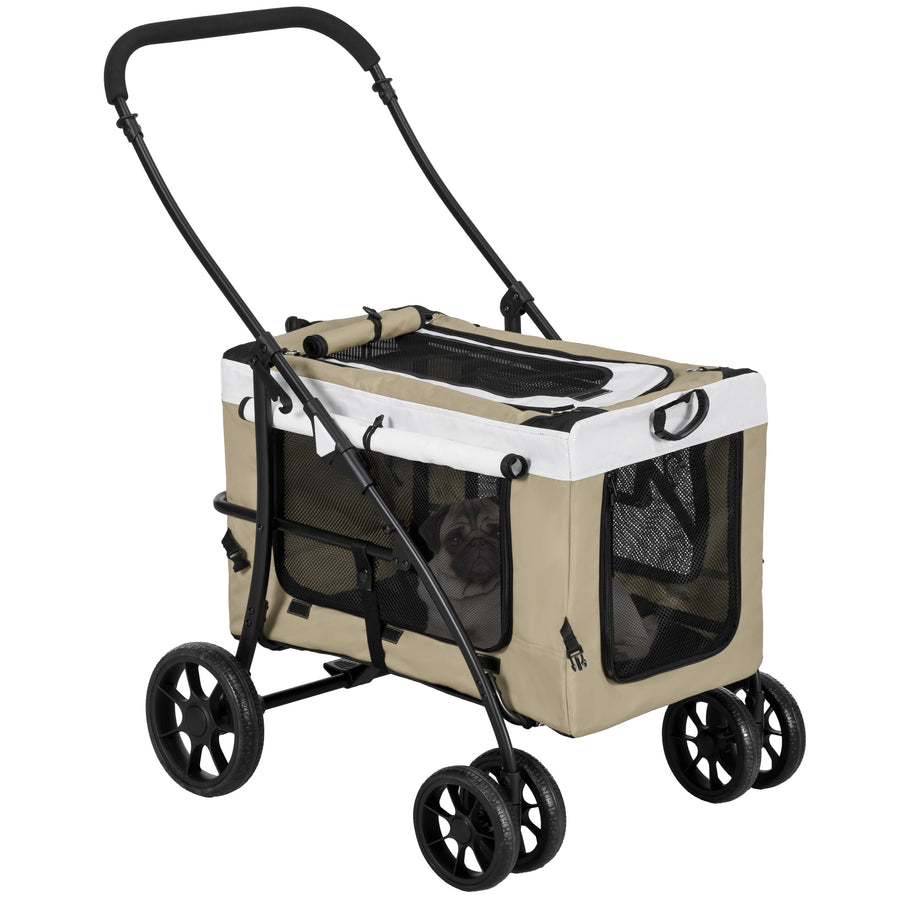 Koiran rattaat irrotettavalla kantokopalla ja olkahihnalla, kokoontaitettavat, 15 kg asti, khaki