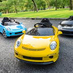Lasten sähköauto RUF GT 12V, kaukosäädin, musiikki ja turvavyö, 3–5 v, keltainen