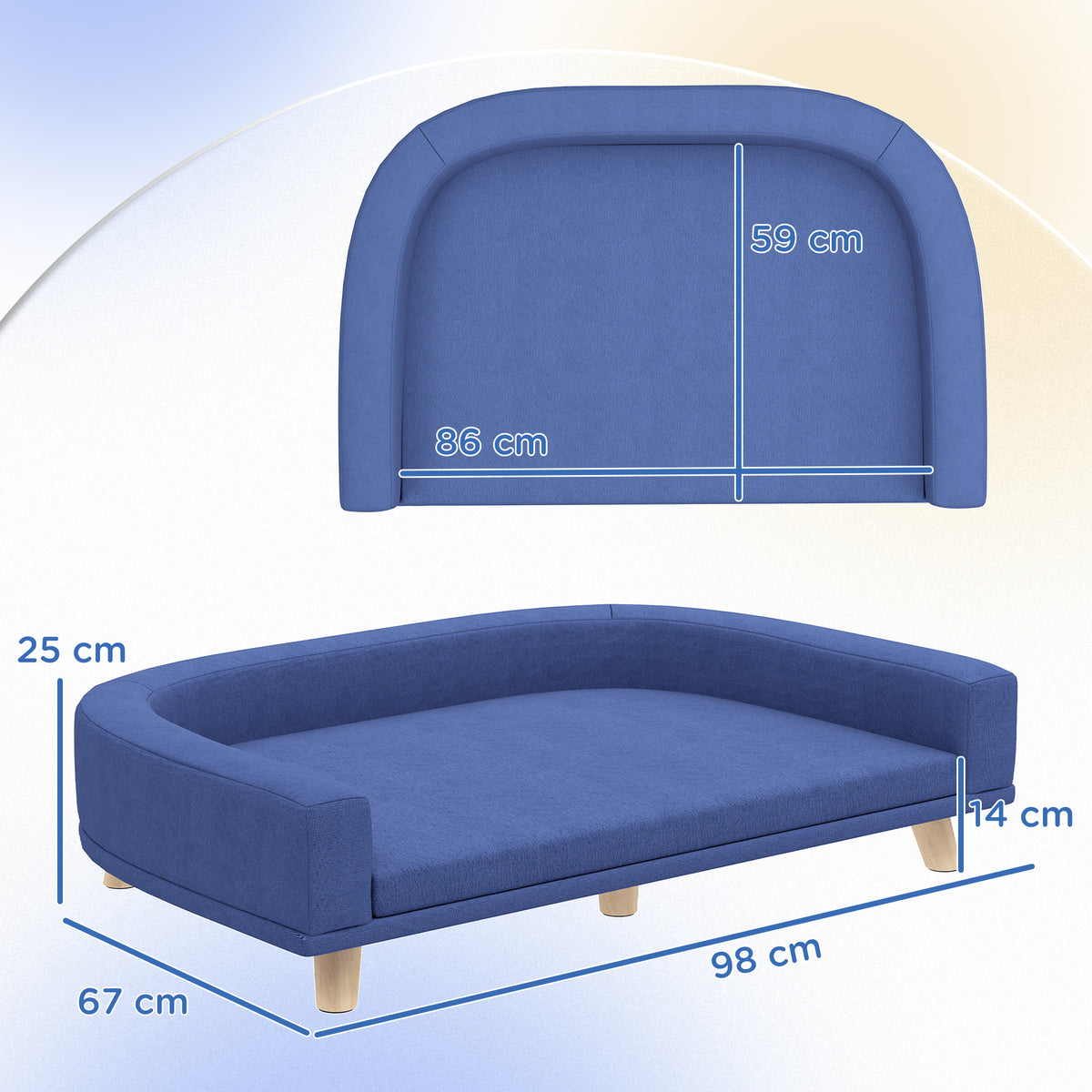 Koiran sohva isoille koirille 30 kg asti, paksu irrotettava tyyny, 98 x 67 x 25 cm, sininen