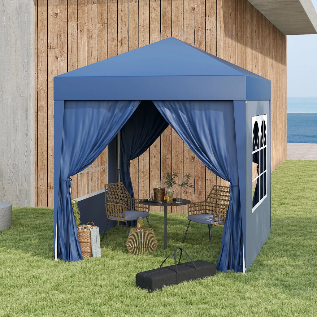 Pop up -paviljonki 2 x 2 m, 4 irrotettavaa sivuseinää ja kantolaukku, sininen