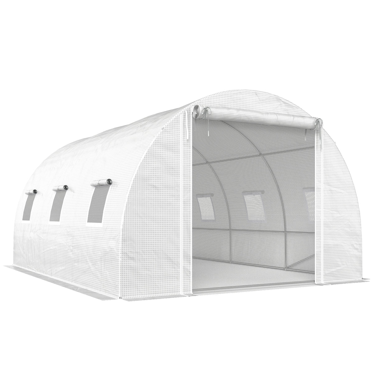 Tunnelikasvihuone verkko-ovella ja tukitangoilla, 3,96 x 3 x 2 m, valkoinen