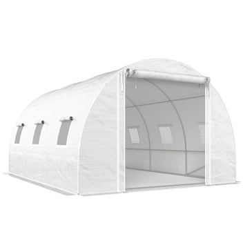 Tunnelikasvihuone verkko-ovella ja tukitangoilla, 3,96 x 3 x 2 m, valkoinen