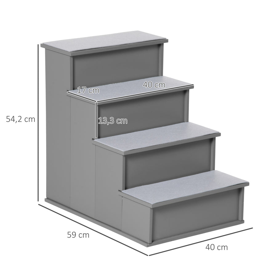 Lemmikin portaat 4 askelmaa, liukumaton lyhytnukka, 30 kg asti, 40 x 59 x 54,2 cm, harmaa