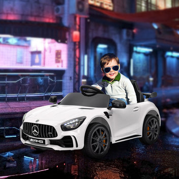 Lasten sähköauto Mercedes-AMG GT R 12V, kaukosäädin, valot ja musiikki, 3–6 v, valkoinen