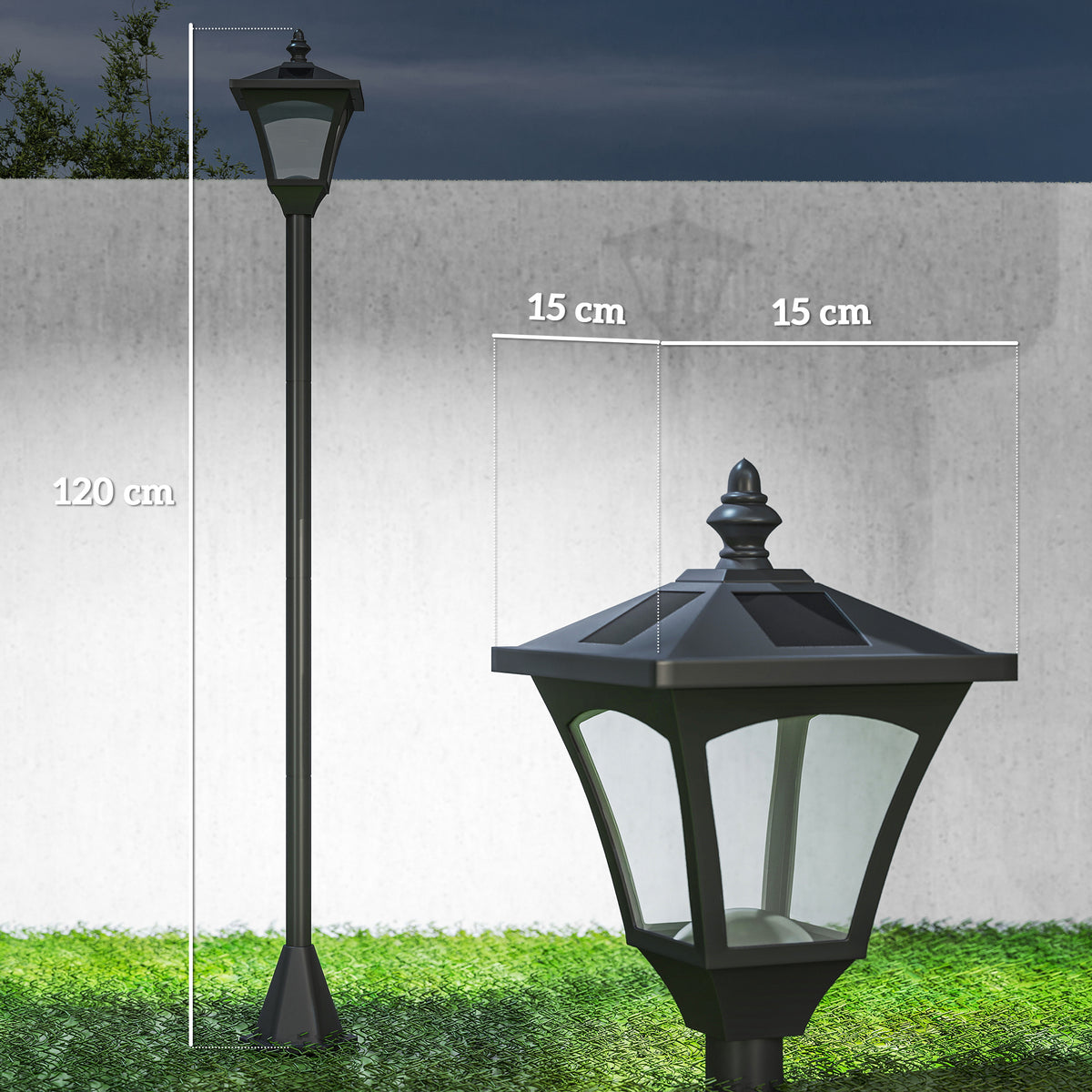 Aurinkokennolla toimiva puutarhalyhty maapiikillä, 120 cm, musta