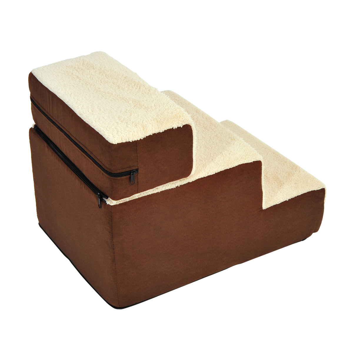 Lemmikin portaat 3 askelmaa, pehmeä pluchepäällinen, irrotettava yläaskelma, 15 kg asti, beige