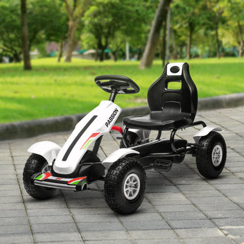 Lasten polkukartingauto vapaarattaalla, ilmarenkaat, käsijarru, 5–12 v, valkoinen
